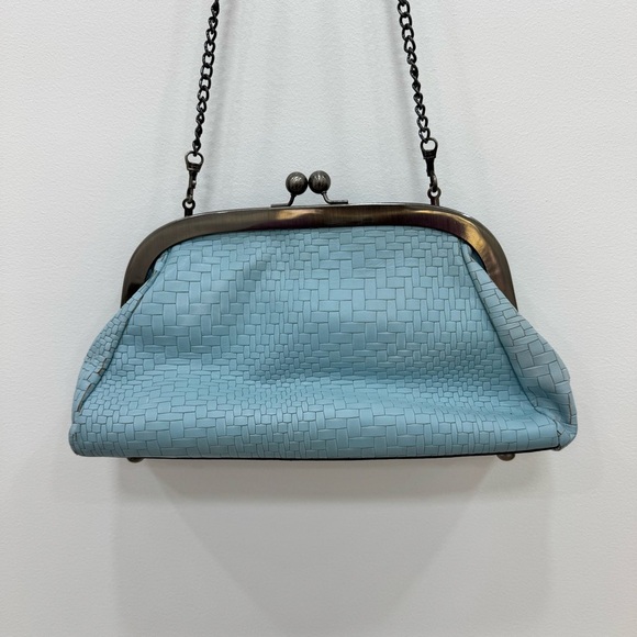 Patricia Nash Mia Frame Woven Leather Cluth Purse Pastel Turquoise Chain Strap - Picture 2 of 7